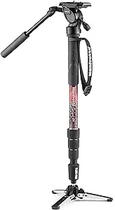 Manfrotto Element MII Video Kit Aluminium Fluid Monopod with Video Head, Slim and Lightweight, Loads up to 4kg, Foldable Fluid Base, 4 Sections, Twist Locks, for mirrorless and DSLR Cameras,Red