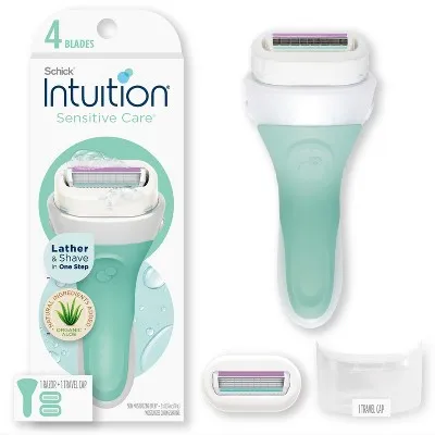 Schick Intuition Razors for Women with Sensitive Skin | 1 Razor & 2 Intuition Razor Blades Refill with Organic Aloe