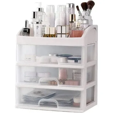 PTBSZCWY Makeup Organizer with 3 Drawers, Cosmetic Display Cases, Makeup Storage Box (3 Drawers)