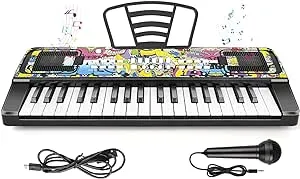 M SANMERSEN Piano Keyboard for Kids, Piano for Kids Music Keyboards 37 Keys Electronic Pianos with Music Book Bracket Musical Toys for Toddlers Kids Beginners 3-8 Years Old Girls Boys