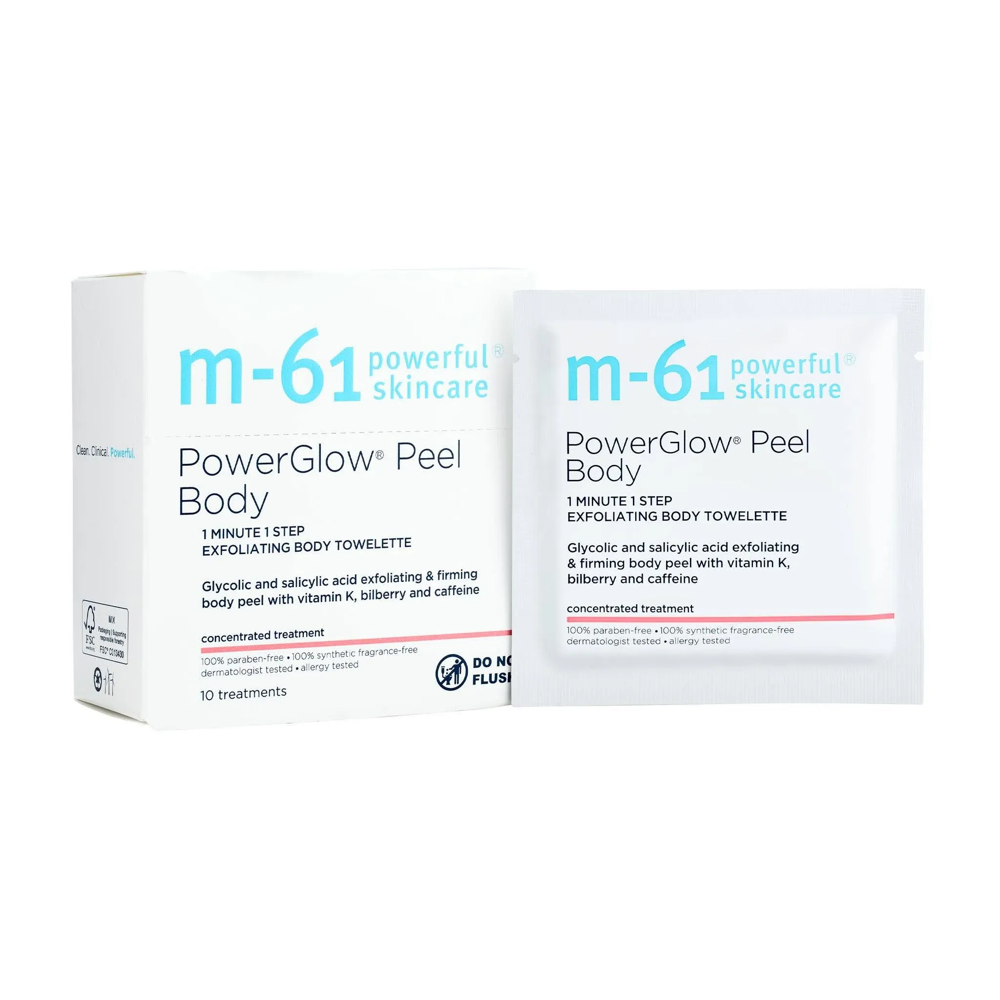 M-61 PowerGlow Peel Body - Glycolic and Salicylic Acid Exfoliating and Firming Body Peel with Vitamin K Bilberry and Caffeine