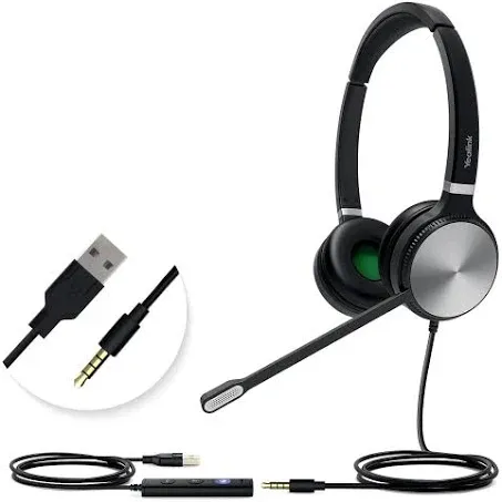 Yealink UH36 Professional USB Headset, Wired Headphones for Computer PC Laptop Work Headset with Noise Canceling Mic for Call and Music（for Teams Certified, Stereo,3.5mm Jack/USB Connection）