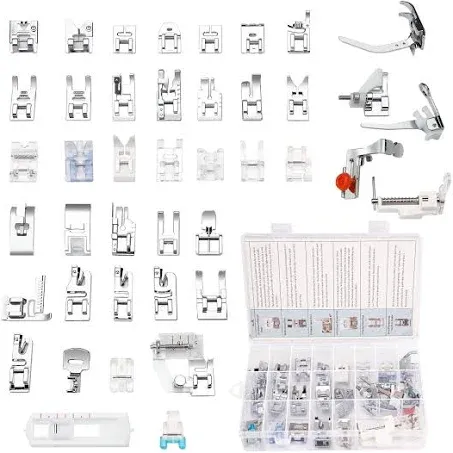 Presser Foot Set 42Pcs, Sewing Machine Presser Feet Kit Accessories with Manual for Brother, Babylock, Singer, Elna, Toyota, New Home, Simplicity, Necchi, Kenmore Low Shank Machines