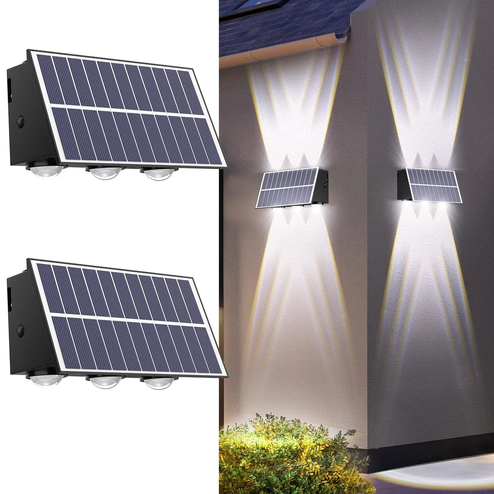 REINHARDT Outdoor Solar Lights for Fence Lights Up and Down Solar Wall Lights Waterproof Solar Outside Lights for Yard Deck Garden Patio Pathway Lights -Cool White 2 Pack