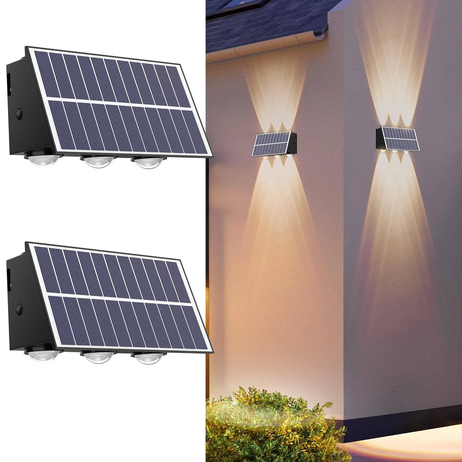 REINHARDT Solar Lights for Outside Solar Fence Lights Outdoor Waterproof Led Up and Down Solar Wall Lights Dusk to Dawn Porch Lights Decor for Garage Yard Deck Garden