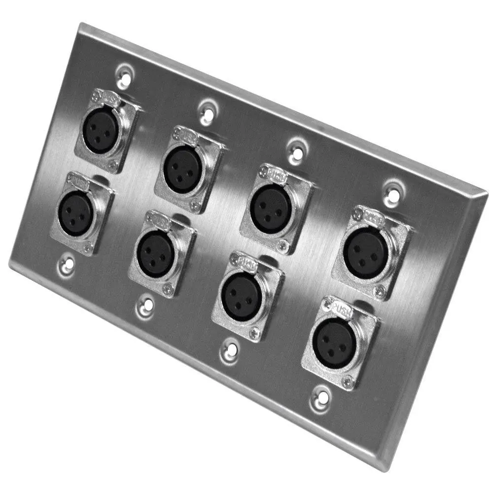 Stainless Steel Wall Plate - 4 Gang with 8 XLR Female Connectors