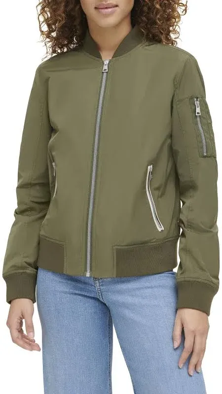 Women's Lightweight Zip-detail Bomber Jacket In Army Green