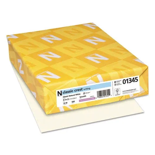 Neenah Paper Classic Crest Stationery, 24 lb, 8.5 x 11, Classic Natural White, 500/Ream