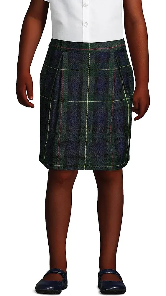 Lands' End School Uniform Girls Plaid Pleated Skort Top of Knee - 12 - Hunter/Classic Navy Plaid