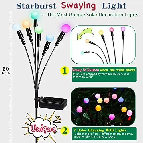 TONULAX Solar Garden Lights, Starburst Swaying Light - Swaying When Wind Blows, Solar Lights Outdoor Decorative, Color Changing RGB Light for Yard