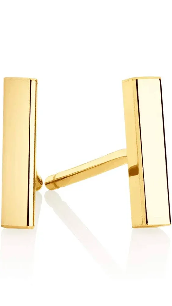 Minimalist 14k Gold Polished Stud Bar Line Stick Earrings, (8.5mm X 2mm)