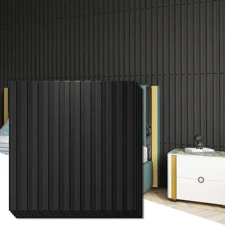 Art3d Slat Wall Panel, 3D Fluted Textured Panel 12-Tile 19.7 x 19.7in. - Black