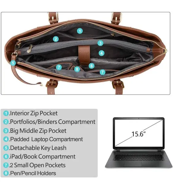 Professional Laptop Purse Tote Bag with Padded Compartment Fits Up to 15.6 inch Computer, N°1-Coffee