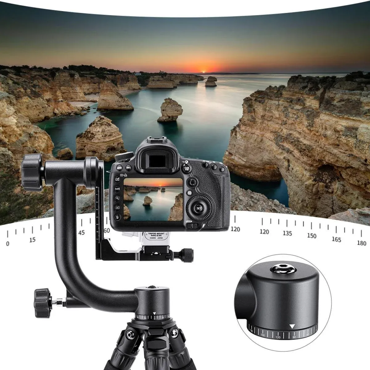 K&F Concept Aluminum Alloy 360 Degree Panoramic Gimbal Tripod Head with 1/4'' Standard Quick Release Plate and Bubble Level,Load Capacity up to 20kg/44lbs