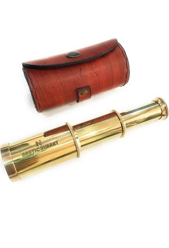 Solid Brass Handheld Telescope 6" - Nautical Pirate Spy Glass with Free case