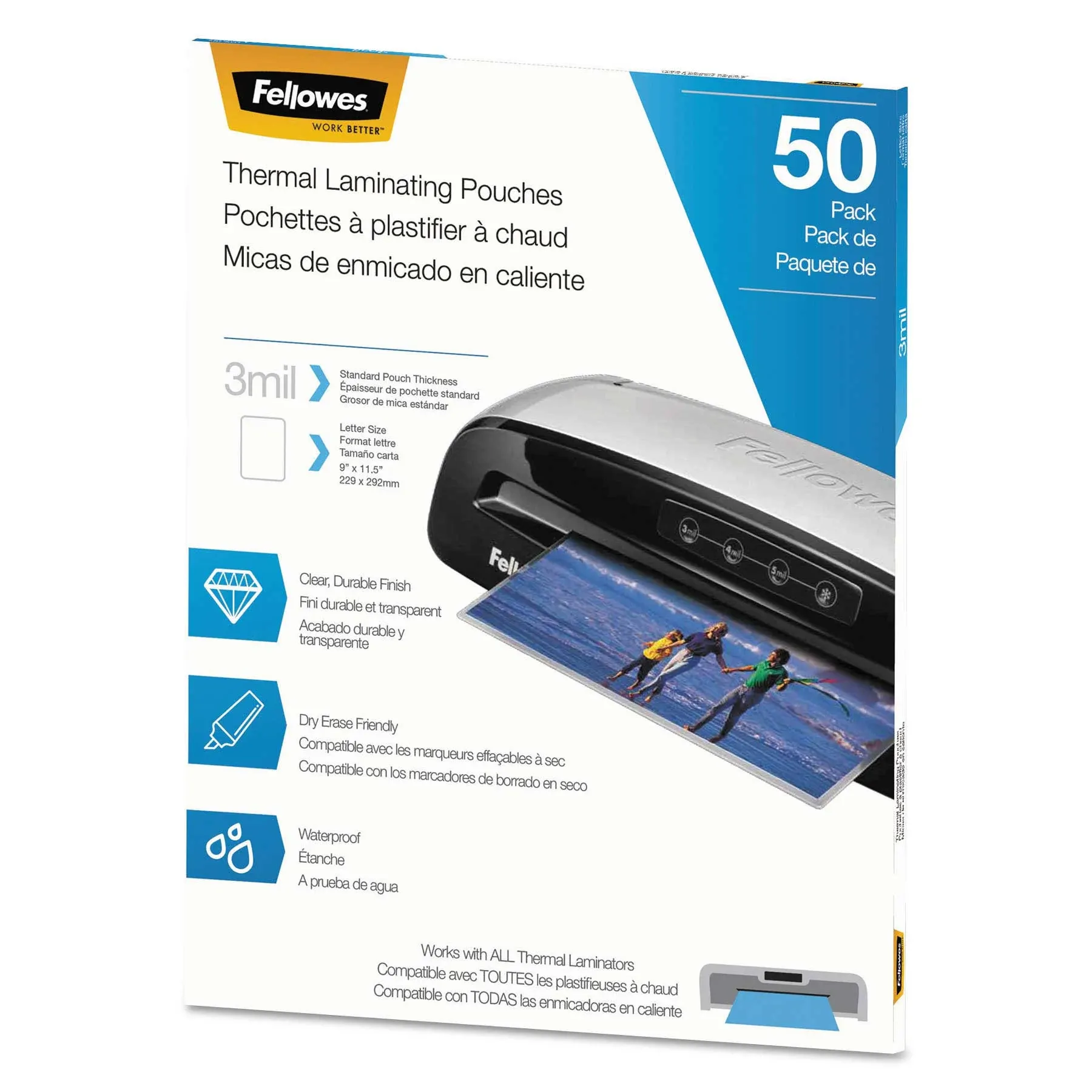 Fellowes 5744301 Thermal Laminating Pouches, Letter, 3 mil, 50/Pack