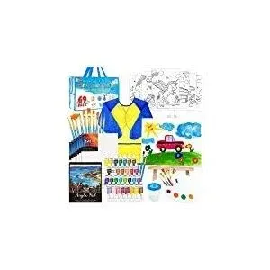 Shuttle Art Acrylic Painting Set, 59 Pack Professional Painting Supplies with Wood Tabletop Easel, 30 Colors Acrylic Paint, Canvas, Brushes, Palette,