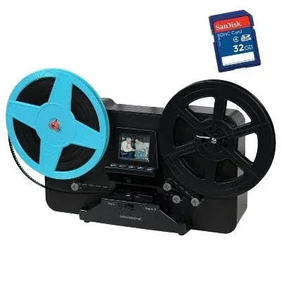 Magnasonic All-in-One Super 8/8mm Film Scanner Converts 3" 5" & 7" Super 8/8mm Film Reels with Bonus 32GB SD Card