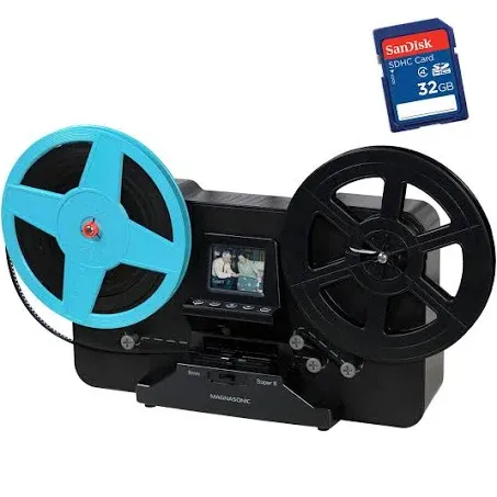 Magnasonic All-in-One Super 8/8mm Film Scanner, Converts Film into Digital Video, Scans 3", 5" and 7" Super 8/8mm Film Reels with Bonus 32GB SD Card (FS81)