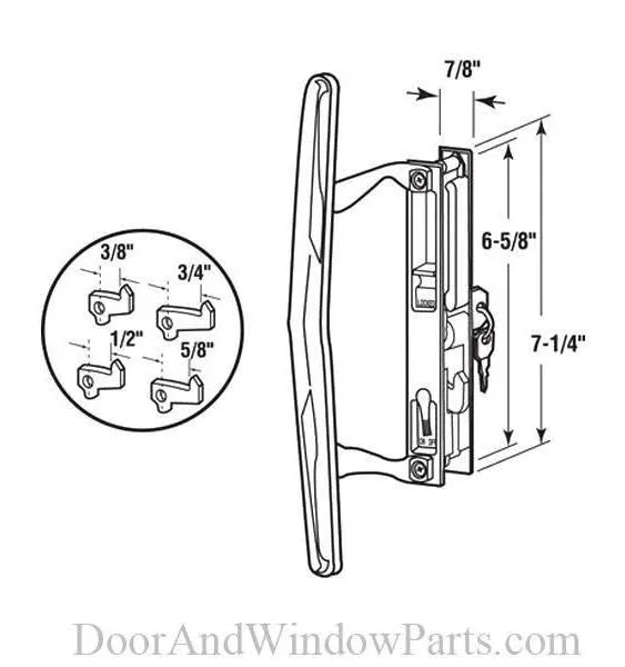 C 1197 Sliding Glass Door Handle Set 65/8 In. Diecast Hook Style Flush Mount Key