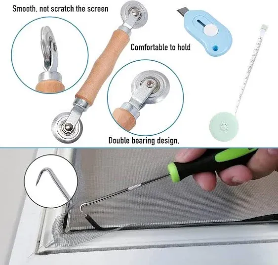 Windows Screen and Screen Door Repair Kit, 48"x118" Charcoal Fiberglass Mesh with Rolling Tool/Hook/Ruler/Cutter/Spline - Window Screen & Sliding