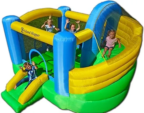 Island Hopper Curved Double Slide Inflatable Bounce House Indoor/Outdoor