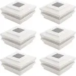 Plum Fittings 4.5" Sq. Cape May Solar LED Lighted Vinyl Post Caps Pack of 6 - White (Made in The Usa)