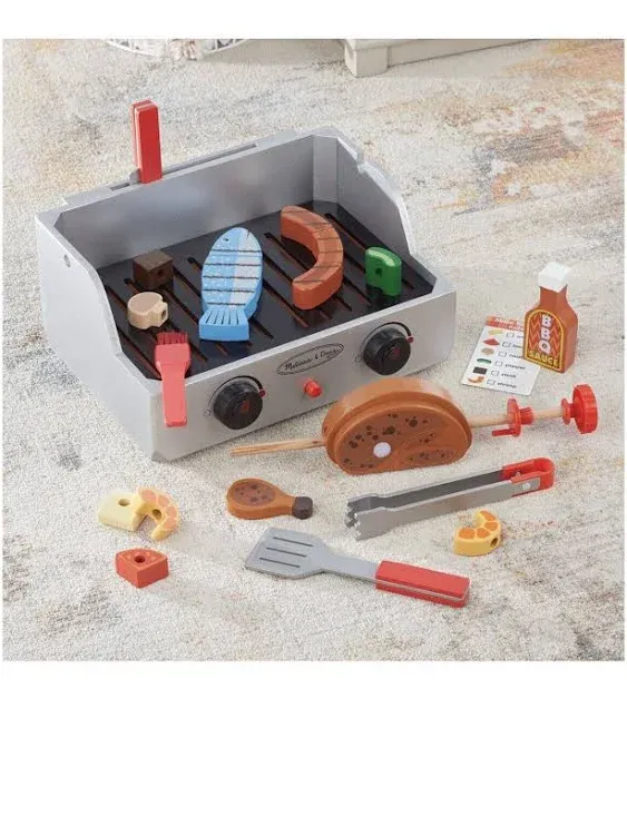 Melissa &amp; Doug Rotisserie and Grill Wooden Barbecue Play Food Set (24 pcs)