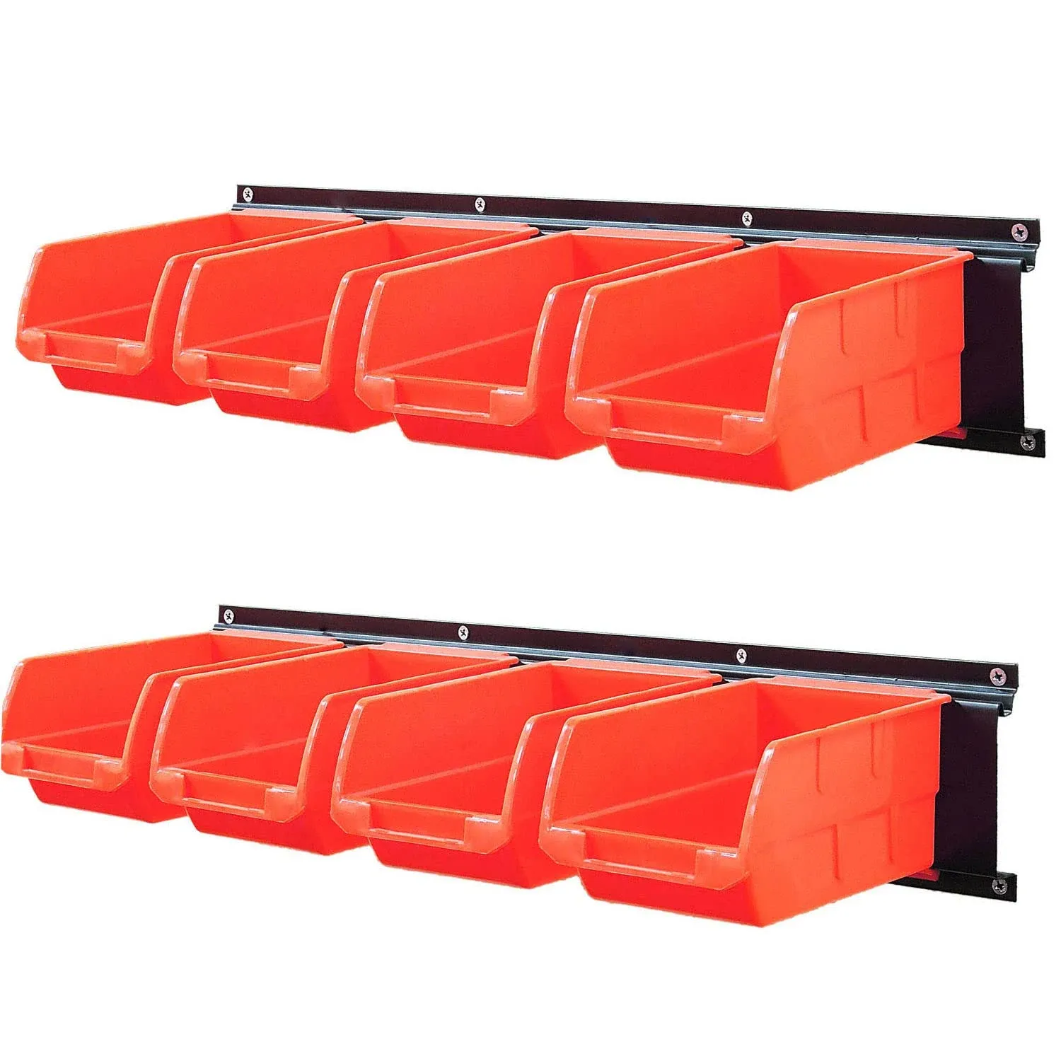 Wallmaster 8-Bin Storage Bins Garage Rack System 2-Tier Orange Tool Organizers ...