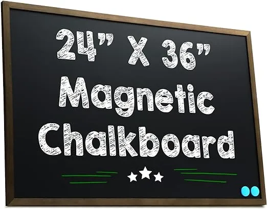 Besso 24 x 36 Magnetic Chalkboard Blackboard - Large Hanging Framed Wall Chalk Board w/Wooden Frame - Rustic 2x3 Wall Black Board to Use at Home and Office - Includes Magnets (Brown)