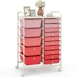 Costway 15-Drawer Utility Rolling Organizer Cart Multi-Use Storage-Gradient Pink - Color