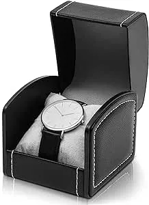 Faux Leather Watch Box, Single Slot Storage Case Display Holder for Women Men