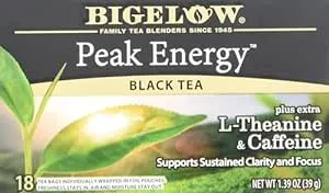 Bigelow Black Tea Peak Energy plus extra L-Theanine & Caffeine, 18 Count