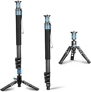 SIRUI P-424FL Camera Monopod for Photography, 190cm Carbon Fibre Camera Monopod with Removable Tripod Stand Base, Travel Hiking Walking Stick Monopod for DSLR Camera, Video Camcorder, Max Load 12kg