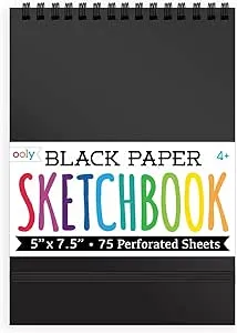 OOLY DIY Cover Small Sketchbook, 5 x 7.5 Inches, Black Paper Sketchbook, Drawing Book for Kids, Adults, Students, and Artists, Great Drawing Pad for Gel Pens, White Pencils, Ooly Paints, and More