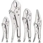 FASTPRO 4-piece Locking Pliers Set, 5", 7" and 10" Curved Jaw Locking Pliers, 6-1/2" Long Nose Locking Pliers Included, Vice Grip Wrench Set