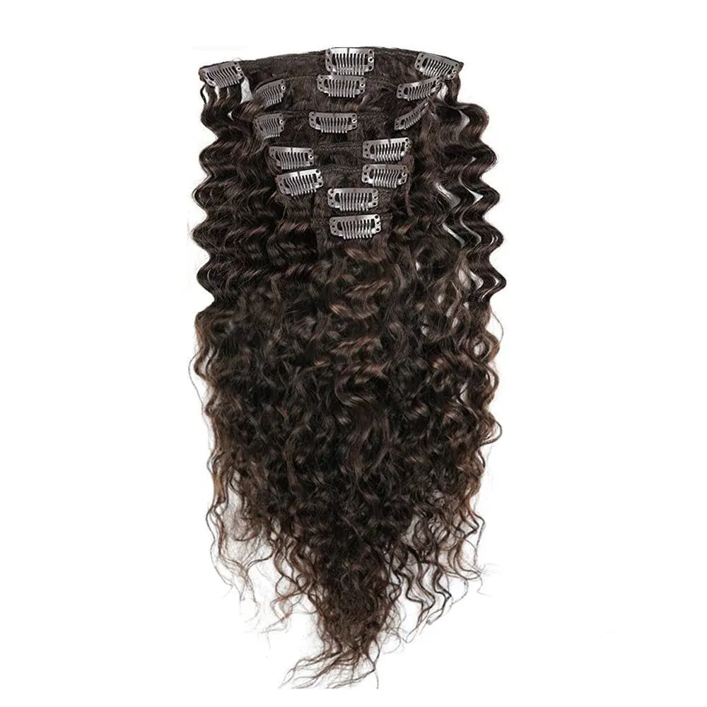 Curly Clip in Hair Extensions Real Human Hair Natural Brown Kinky Curly Clip Ins #2 Dark Brown Curly Hair Extensions 80g 7Pcs/Set (18 inch)