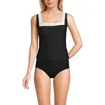 Lands' End Women's Long Texture Square Neck Tankini Swimsuit Top - Black/White