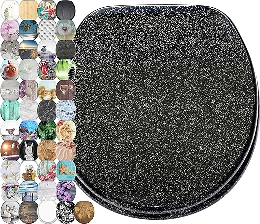 Sanilo Soft Close Toilet Seat ROUND, Quiet and Slow Close Lid and Seat, Strong Bumpers and Hinges, Glittering Black