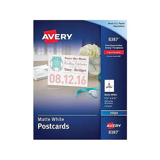 Avery Postcards, Matte, Two-Sided Printing, 4-1/4" x 5-1/2", 200 Cards (8387)