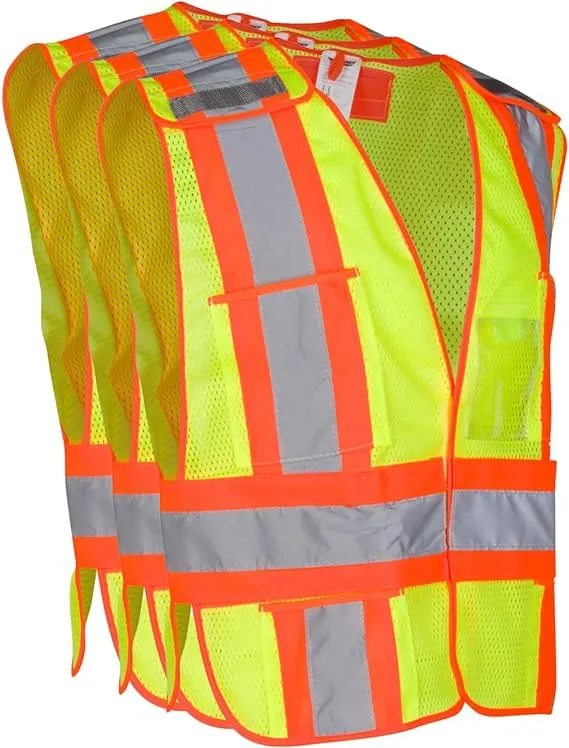 Dasher Products High Visibility Safety Vest – ANSI Class 2 Vest, 5 Pockets, Adjustable, 3 Pack