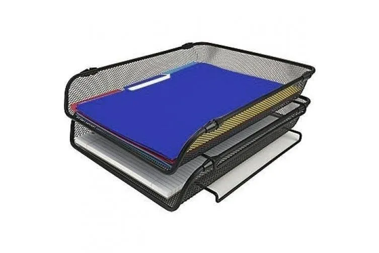 1InTheOffice Stackable Letter Tray, Matte Black Wire Mesh Front-Load Letter Tray