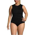 Lands' End Women's Plus Size Chlorine Resistant High Neck Zip Front One Piece Swimsuit - 18W - Black