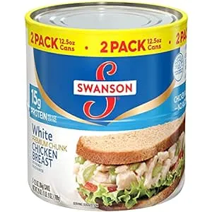 (2 Pack) Swanson White Premium Chunk Canned Chicken Breast in Water, Fully Cooked Chicken, 12.5 oz Can