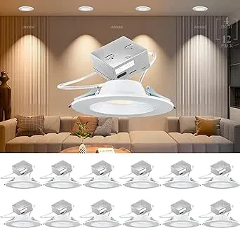 12 Pack 𝗠𝗲𝘁𝗮𝗹 LED Recessed Lighting 4 inch 140lm/w (high efficency) LED Canless Lights Dimmable Resseced Light Fixtures, CRI90 3000K/4000K/5000K Adjustable Can-Killer Downlight -IC Rated ETL