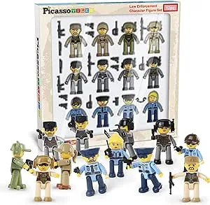 Picasso Toys Magnetic Action Figures Character Law Enforcement for Construction Building Block Tiles Toy Set Magnet Expansion Variety Pack Educational STEM Learning Kit Pretend Playset PTA12