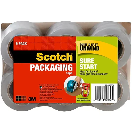 Scotch Easy-Grip Packaging Tape Dispenser Refill, Clear - 6 pack