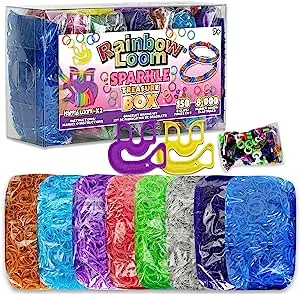 Rainbow Loom® Treasure Box Sparkle Edition, 8,000 Rubber Bands in 8 Different Sparkly Colors, and a Bonus of 2 Happy Looms, Great Activities for Boys and Girls 7+