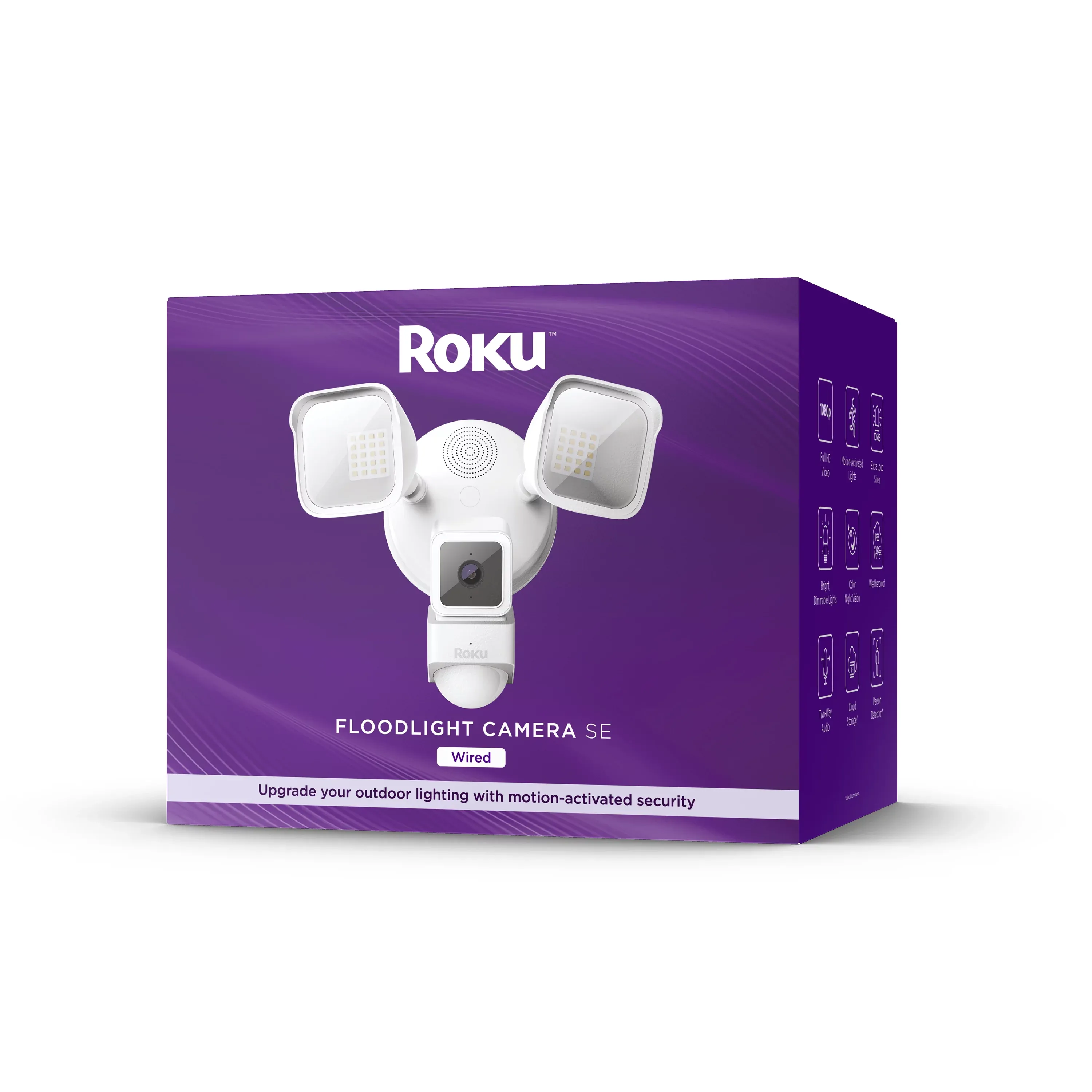 Roku Floodlight Camera for Home Security, Wired Outdoor Security Camera with 270° 1080p HD Night Vision, Dimmable Floodlights, Motion & Sound Detection, Remote Monitoring, 90-Day Subscription Included