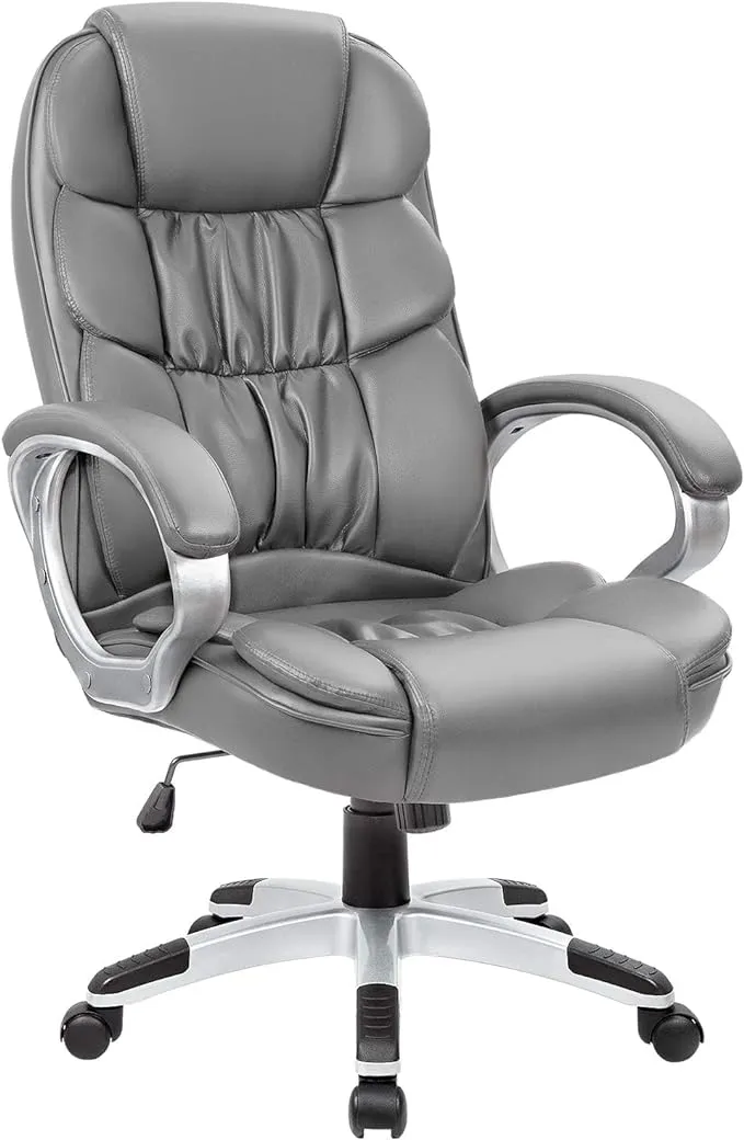 Homall Office Chair High Back Computer Desk Chair, PU Leather Adjustable Height Modern Executive Swivel Task with Padded Armrests and Lumbar Support (White)